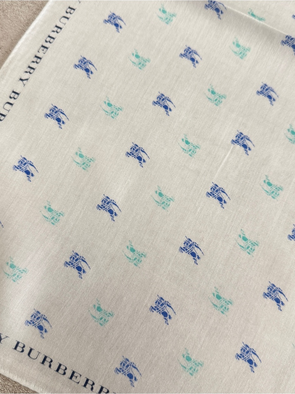 Burberry White Handkerchief with Blue & Aqua Equestrian Print - Picture 5 of 8